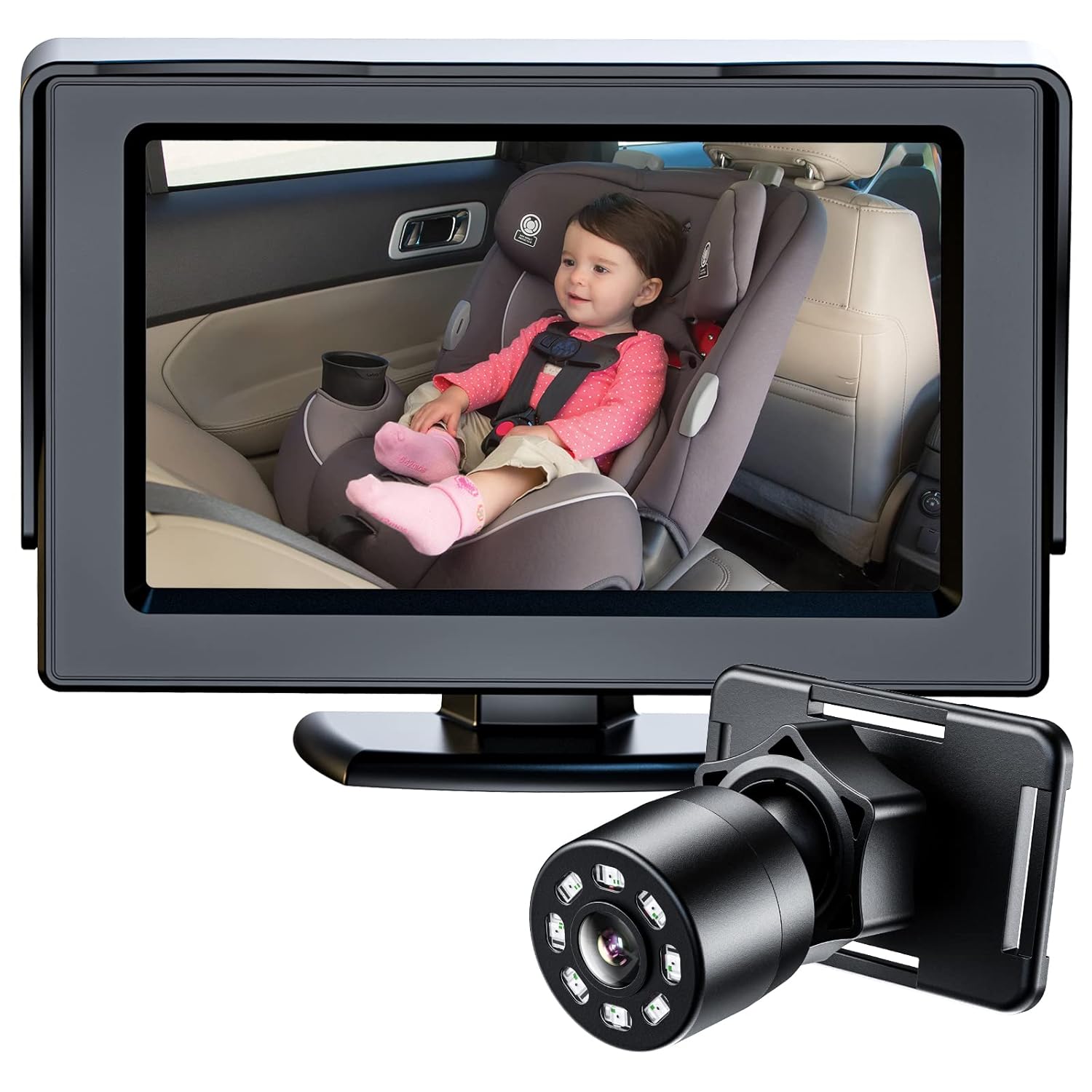 Itomoro baby car mirror mounted on headrest showing infant visibility - View 1