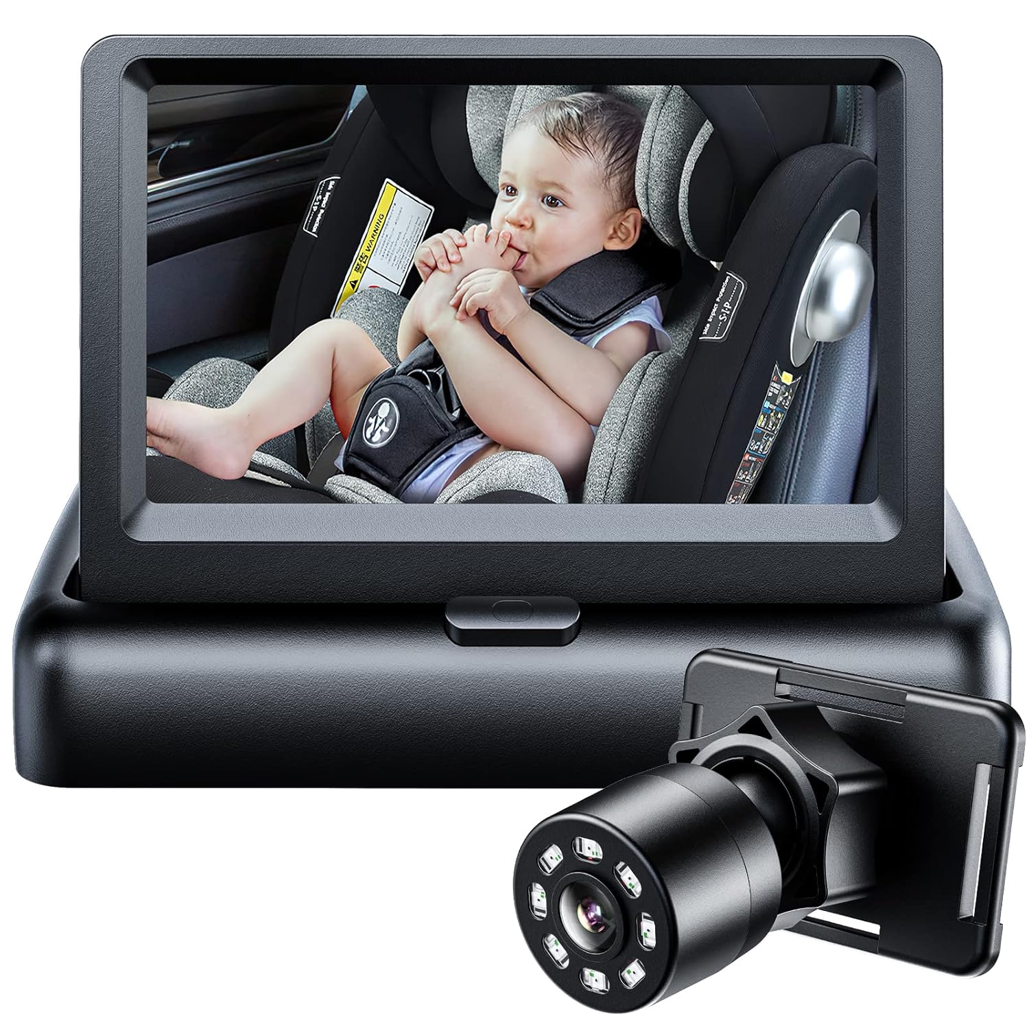 Itomoro Baby Car Mirror mounted on headrest showing clear view of infant in rear-facing car seat